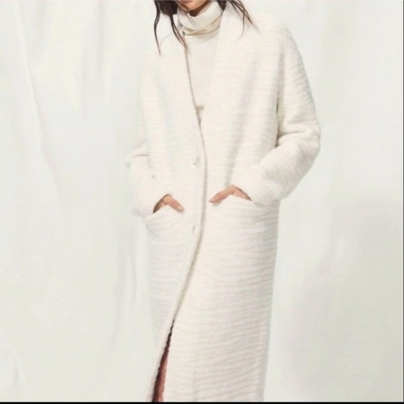 Aritzia Wilfred Dujardin Tiger Print Wool Blend Coat Cream White Size Medium - Picture 1 of 7
